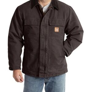 Carhartt Arctic Quilted Lined Sandstone work coat with Hood in Dark Brown